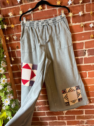 OOAK Autumn Collection-  Size Medium Wide Leg Patchwork Cropped Lounge Pants