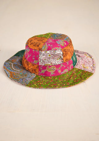 Boho Sunshine Recycled Random Patchwork Sari Hat