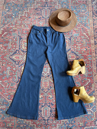 Boho Cactus Rainbow Embroidered High Waisted Bell Bottoms