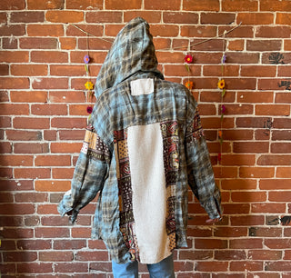 Freya Patchworked Button Up Hoodie Plaid Top