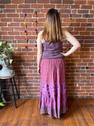 Penelope Warm Purples Patchwork Skirt with Pockets