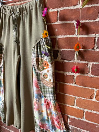 OOAK Autumn Collection- Luna Butterfly Upcycled Cropped Wide Leg Lounge Pants