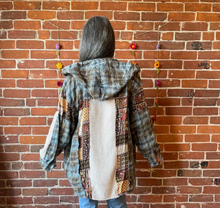 Freya Patchworked Button Up Hoodie Plaid Top