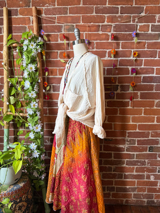 100% Cotton Gauze Cream Light Layer Button Up Top