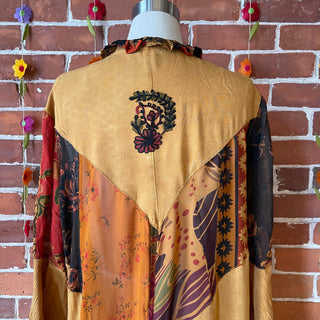 Earth Goddess Bell Sleeve Embroidered Patchwork Kimono Jacket Small-3X