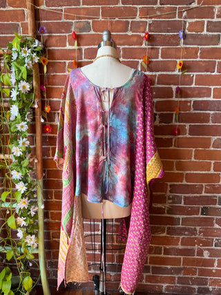 OOAK Autumn Collection- Upcycled Tie Dye Embroidered Hi Lo Kantha Poncho Top