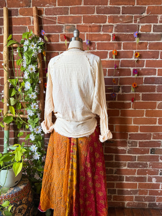 100% Cotton Gauze Cream Light Layer Button Up Top