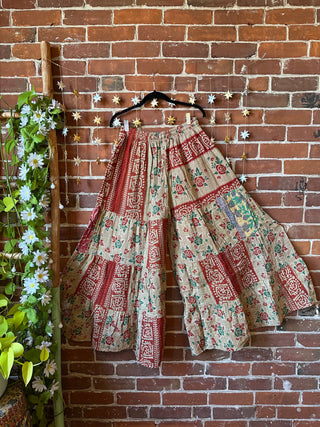 Spring Blooms Reversible Kantha Wide Leg Tiered Palazzo Pants