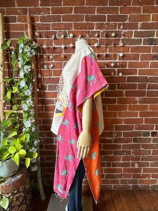 OOAK Autumn Collection- Upcycled Stevie Nicks Inspired Hi Lo Kantha Poncho Sweatshirt