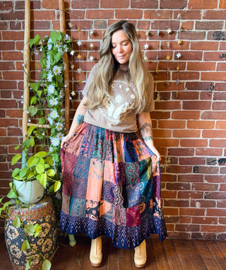 Boho Vibes Earth Tones Patchwork Skirt / Dress