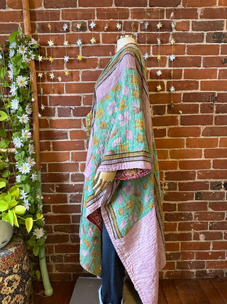 OOAK Autumn Collection-Reversible Stardust Kantha Ruana Jacket With Pockets