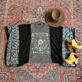Upcycled Celestial Sun Moon Stars Embroidered Poncho