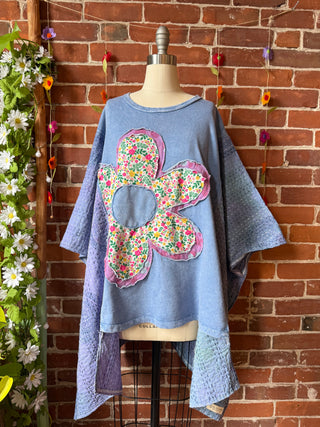 OOAK Autumn Collection - Upcycled Flower Patchwork Hi Lo Kantha Poncho Top 🌼