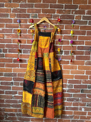 Juniper Patchwork Wide Leg Overalls - Golden Yellow/Orange