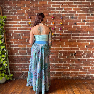 Blues - Yoga Waistband Patchwork Boho Festival Skirt / Dress