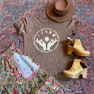 Gratitude Moon Sun Star Mineral Wash TShirt