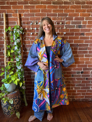 OOAK Autumn Collection - Upcycled Pearl Classic Rock Inspired Mix Fabric Bell Sleeve Robe