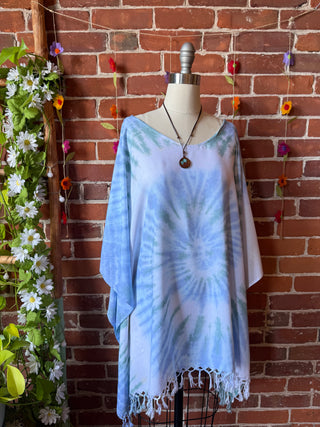 Spiral Ocean Mist Tie Dye Fringe Poncho