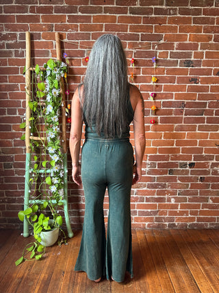 100% Cotton Green Forest Tie Dye Embroidered Bell Bottom Flare Pants