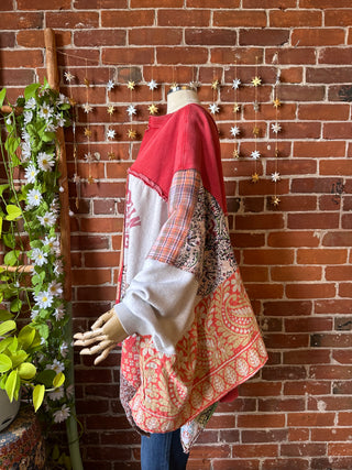 OOAK Autumn Collection- Birdsong Patchwork Wing Style Kantha Poncho Sweatshirt