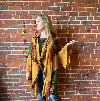 Earth Goddess Bell Sleeve Embroidered Patchwork Kimono Jacket Small-3X
