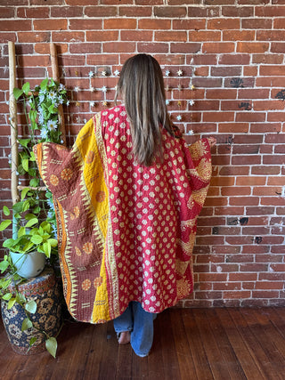 OOAK Autumn Collection-Reversible Stardust Kantha Ruana Jacket With Pockets