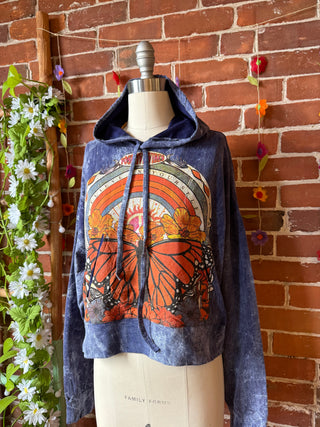 Cotton Butterfly Positive Vibes Tie Dye Cropped Hoodie Sweatshirt