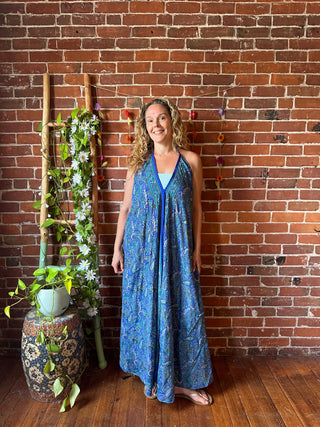 Delphia Recycled Halter Style Sari Dress