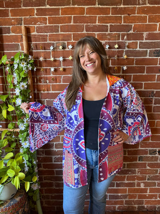 OOAK Autumn Collection - Upcycled Patchwork Mixed Fabric Bell Sleeve Robe