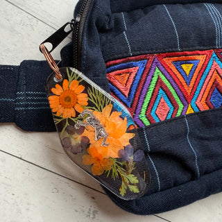 Pressed Flower Dancing Skeleon Keychain - Small Business Made!