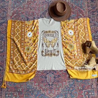 Free Spirit Butterfly Hybrid Boho Hi Lo Poncho Top