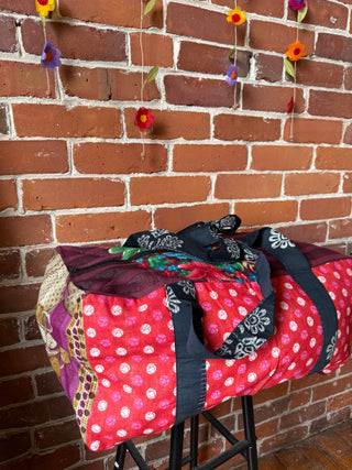 Mystery Print Patchwork Boho Recycled Sari Duffel Weekend Bag