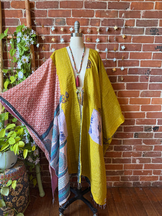 OOAK Autumn Collection-Reversible Stardust Kantha Ruana Jacket With Pockets