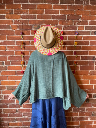 Turquoise 100% Cotton Gauze Boho Light Kimono Layer