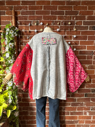 OOAK Autumn Collection - Upcycled Flower Patchwork Trapeze Style Bell Sleeve Kantha Top 🌼