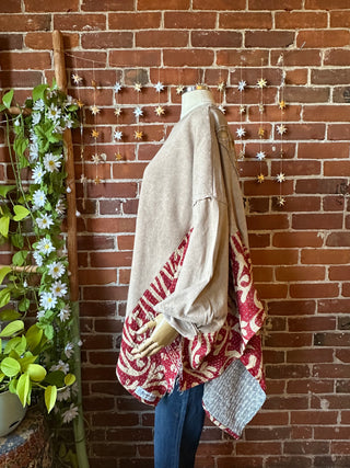 OOAK Autumn Collection- Birdsong Butterfly Wing Style Kantha Poncho Sweatshirt