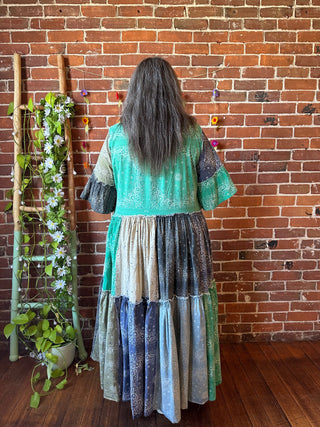 Stone Washed Boho Bandana Tiered Dress / Kimono  100% Cotton