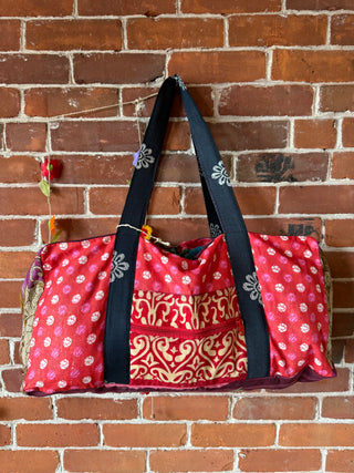 Mystery Print Patchwork Boho Recycled Sari Duffel Weekend Bag