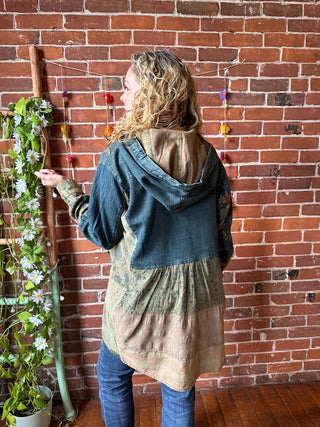 Oversized Moon Catcher Patchwork + Denim Hi Lo Hoodie