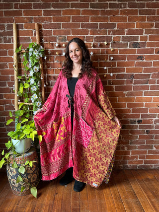 OOAK Autumn Collection-Reversible Stardust Kantha Ruana Jacket With Pockets