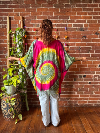 Spiral Vibrant Tones Tie Dye Fringe Poncho