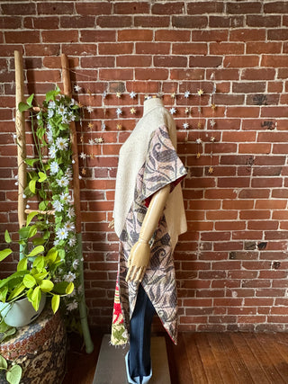 OOAK Autumn Collection- Upcycled Kantha Poncho Hi Lo Sweater