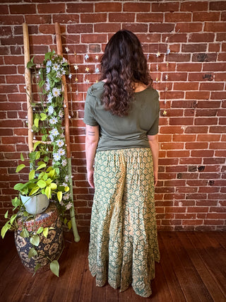 Spring Blooms Reversible Kantha Wide Leg Tiered Palazzo Pants