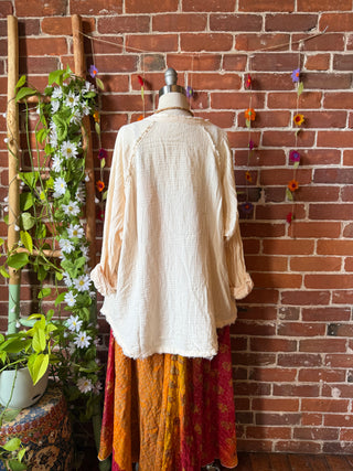 100% Cotton Gauze Cream Light Layer Button Up Top