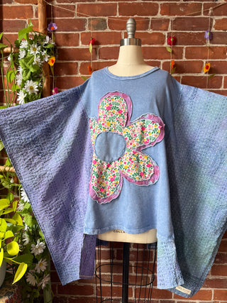 OOAK Autumn Collection - Upcycled Flower Patchwork Hi Lo Kantha Poncho Top 🌼