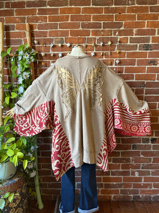 OOAK Autumn Collection- Birdsong Butterfly Wing Style Kantha Poncho Sweatshirt