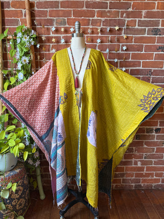 OOAK Autumn Collection-Reversible Stardust Kantha Ruana Jacket With Pockets