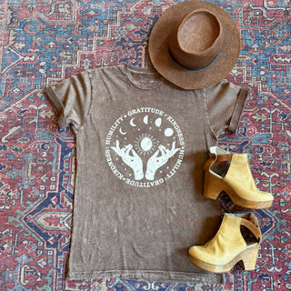 Gratitude Moon Sun Star Mineral Wash TShirt