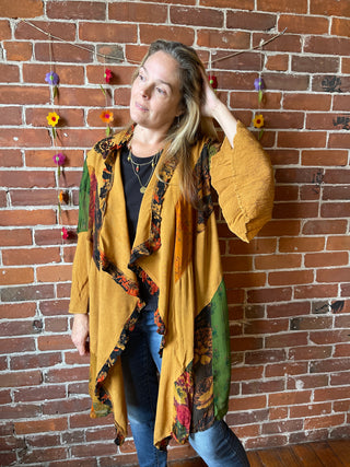 Earth Goddess Bell Sleeve Embroidered Patchwork Kimono Jacket Small-3X