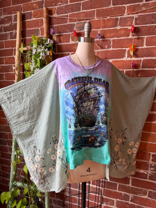 OOAK Autumn Collection - Grateful Dead Ship Of Fools Inspired Daisy Embroidered Floral Poncho